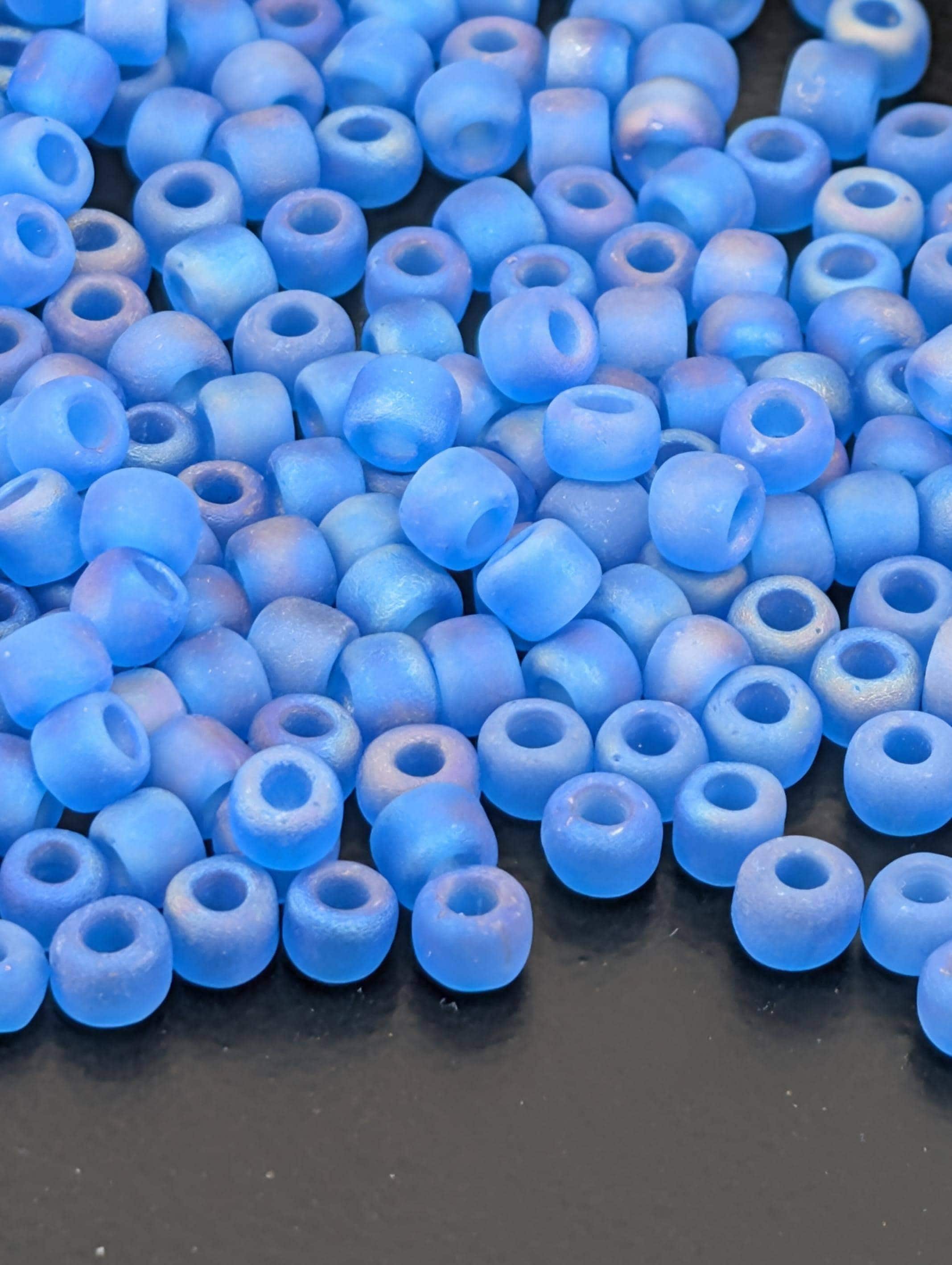 Matsuno Seed Beads Size 6: Transparent Frosted Rainbow Teal, 15g Pack