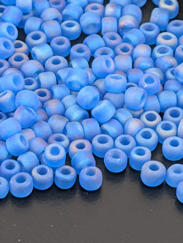 Matsuno Seed Beads Size 6: Transparent Frosted Rainbow Teal, 15g Pack