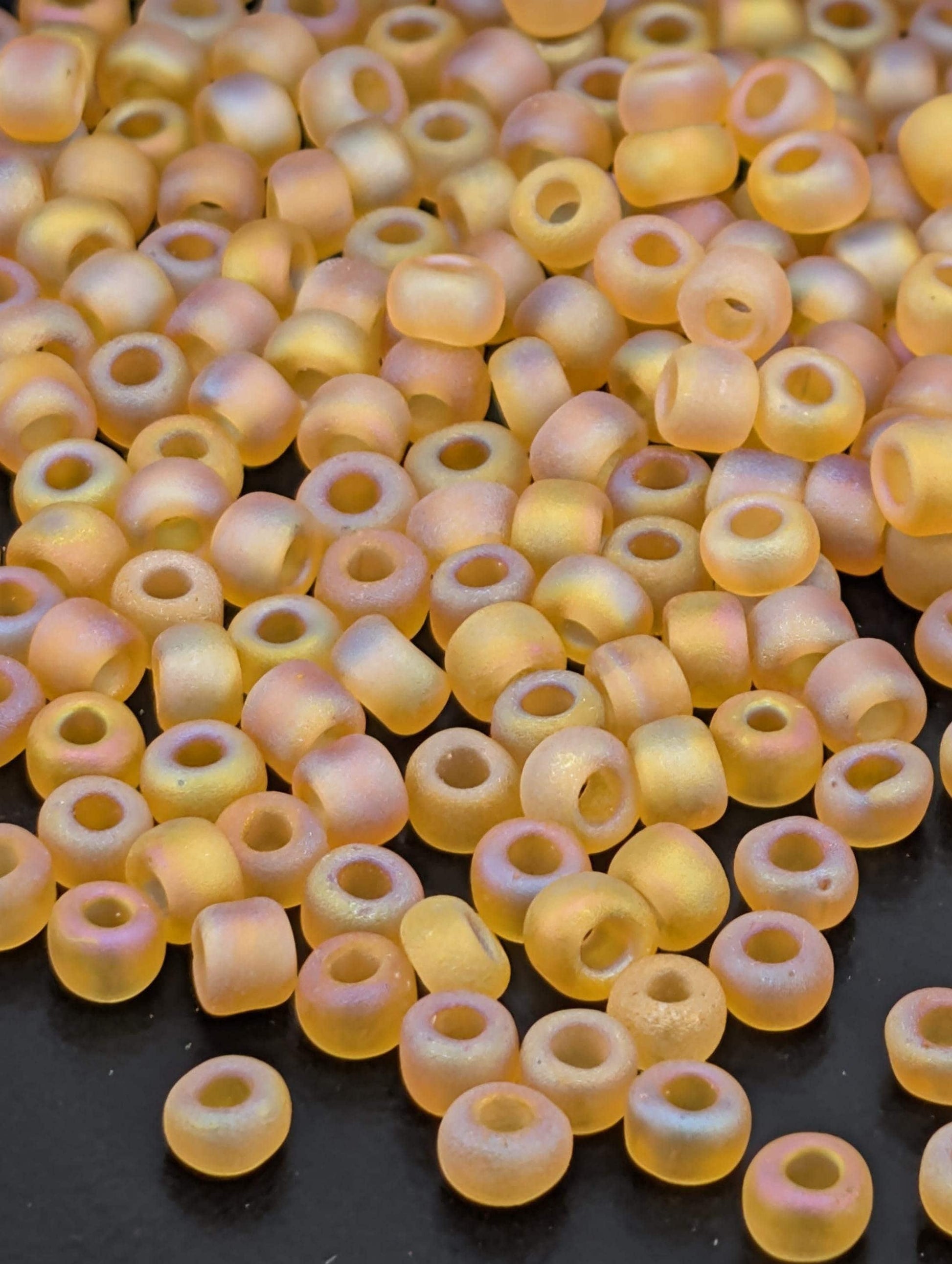 Matsuno Seed Beads, Glass Size 6, Frosted Rainbow Amber Yellow (15g, ~180 pcs)