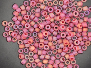 Matsuno Seed Beads: Transparent Frosted Rainbow Red (Size 6, 15g)