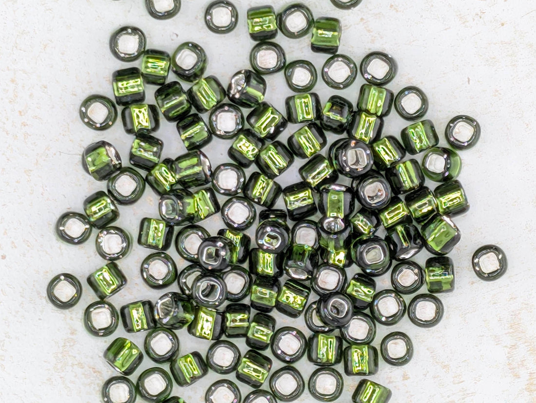 Olive Green Matsuno Seed Beads - Silver Lined Round with Square Hole