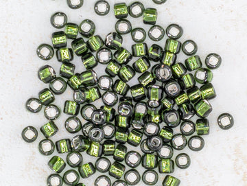 Olive Green Matsuno Seed Beads - Silver Lined Round with Square Hole