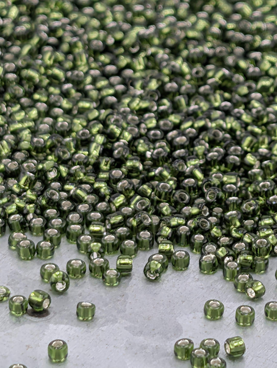Transparent Olive Green Seed Beads: Silver-Lined 11/0 Matsuno Glass