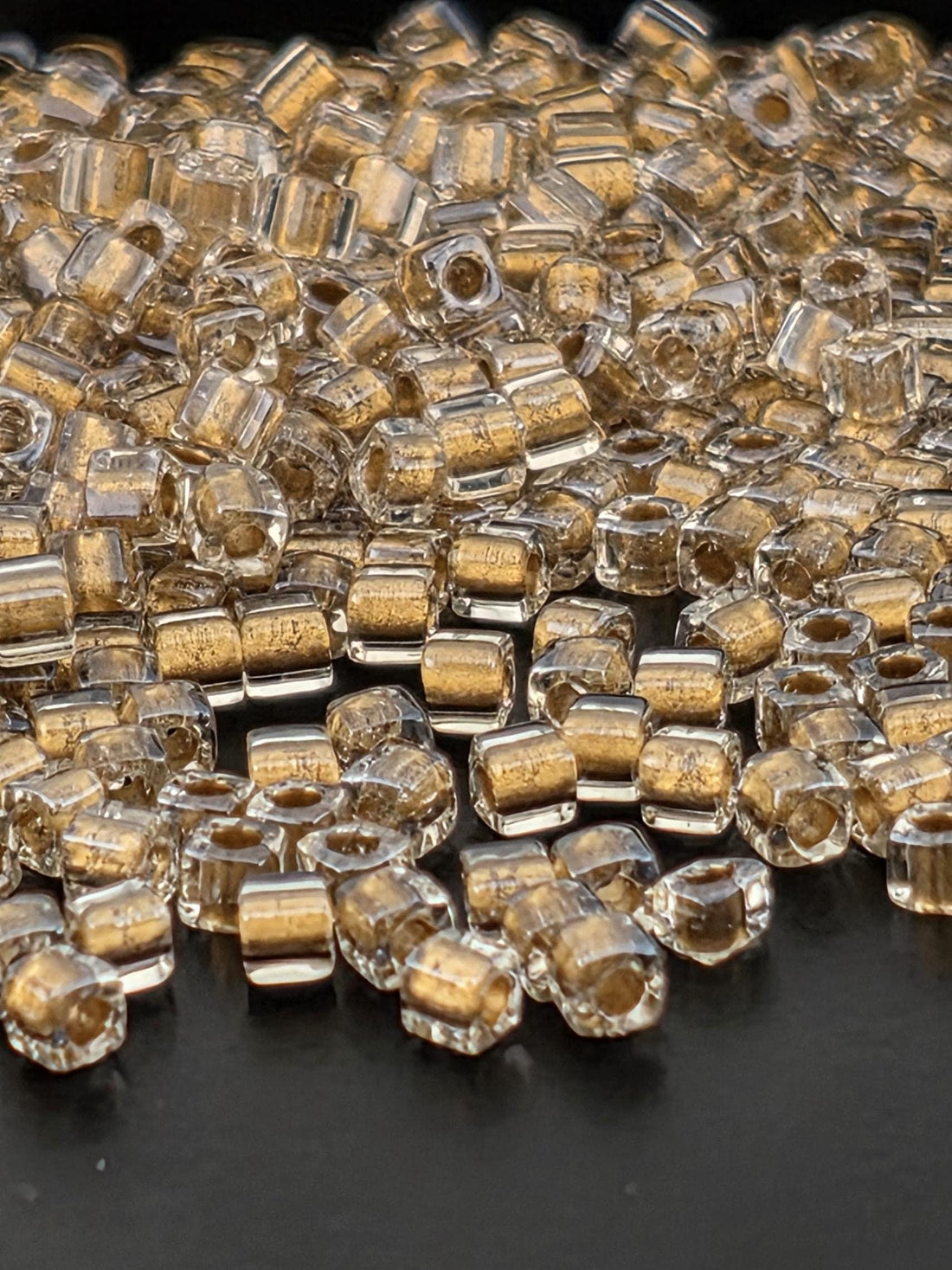 Miyuki Square/Cubes Crystal/Gold Inside Color Lined Sparkle Size 1.5mm