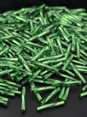 Miyuki Twisted Bugles 2x12 Kelly Green Translucent Silver-Lined Size 2x12mm