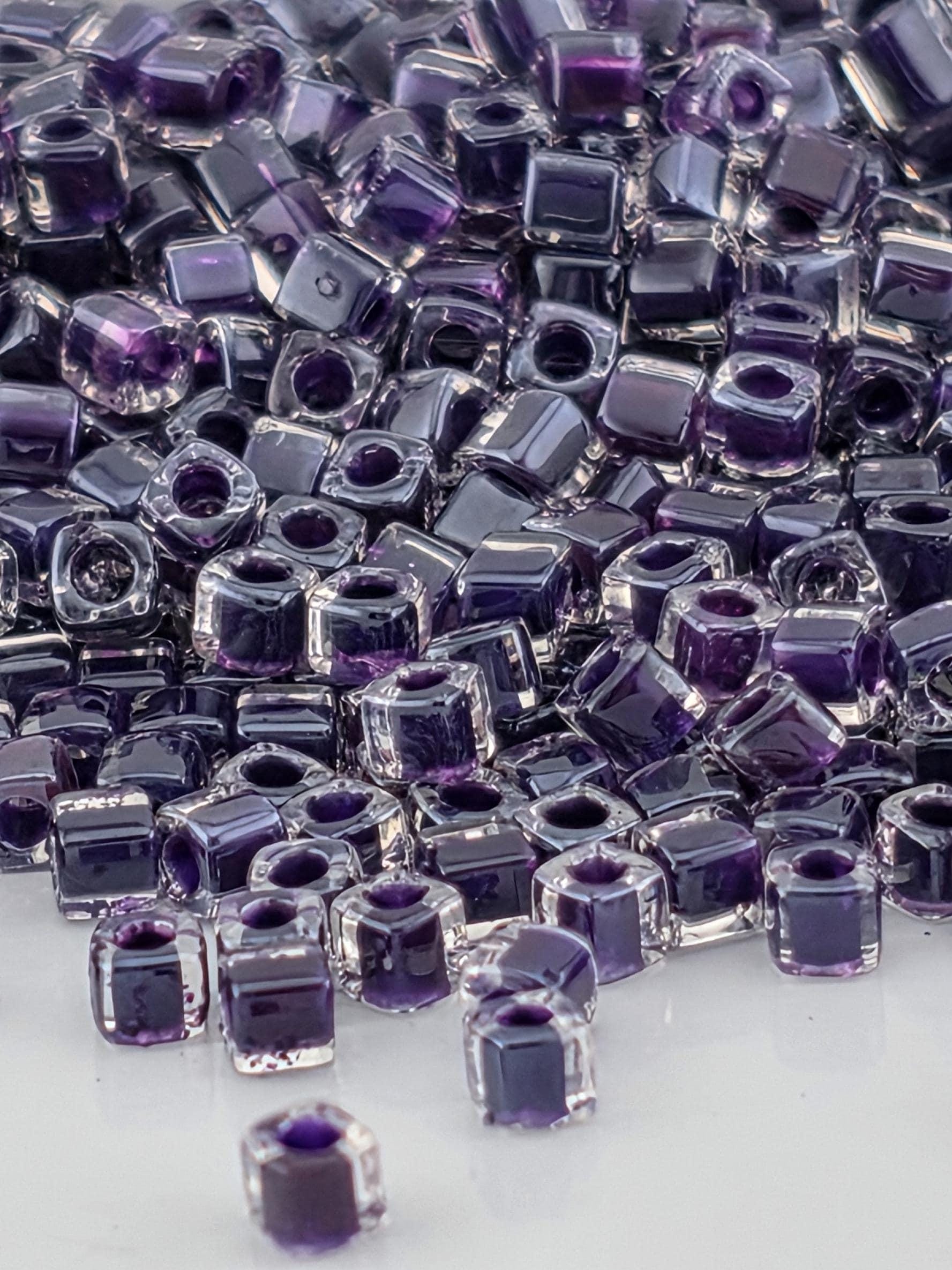 Miyuki Square/Cubes Crystal/Royal Purple Inside Color Lined Sparkle Size 1.5mm