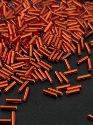 Miyuki Bugles 6MM Orangish Red Translucent Silver-Lined Size 6mm