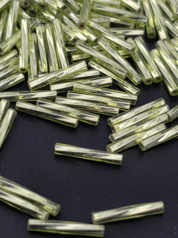 Miyuki Twisted Bugles 2x12 Lime Green Translucent Silver-Lined Size 2x12mm