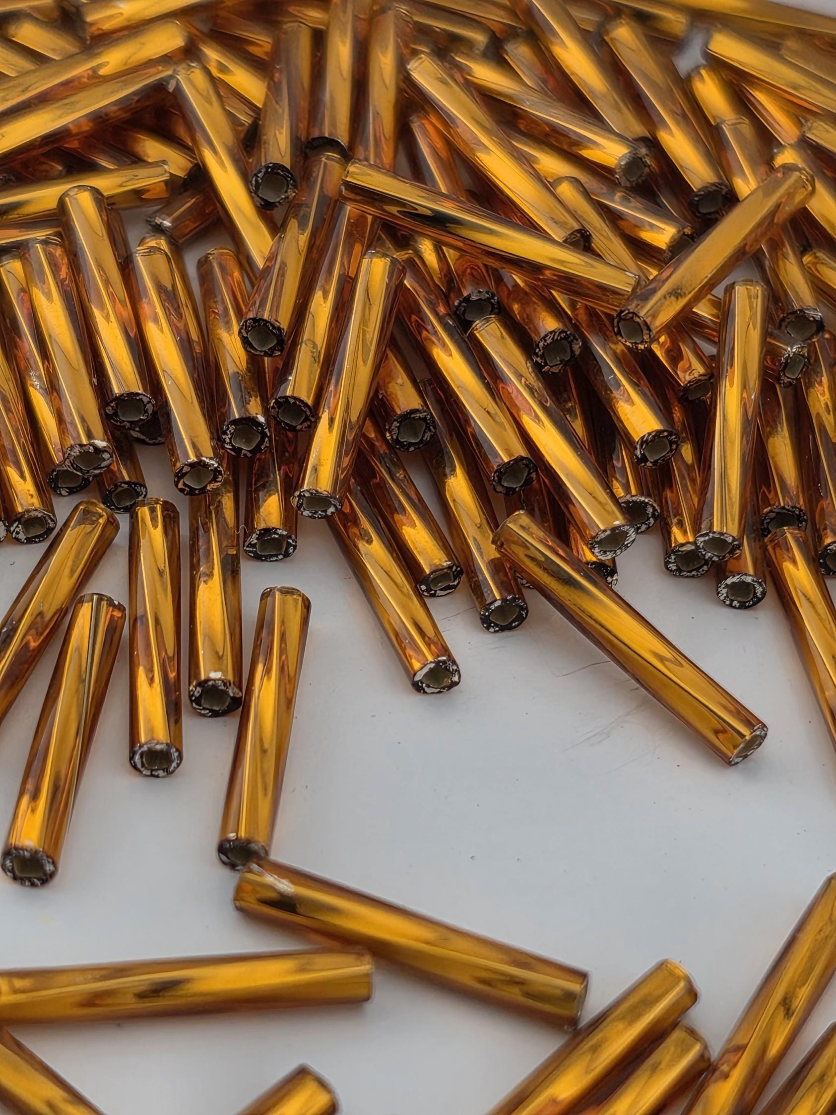 Miyuki Twisted Bugles 2x12 Dark Topaz Translucent Silver-Lined Size 2x12mm