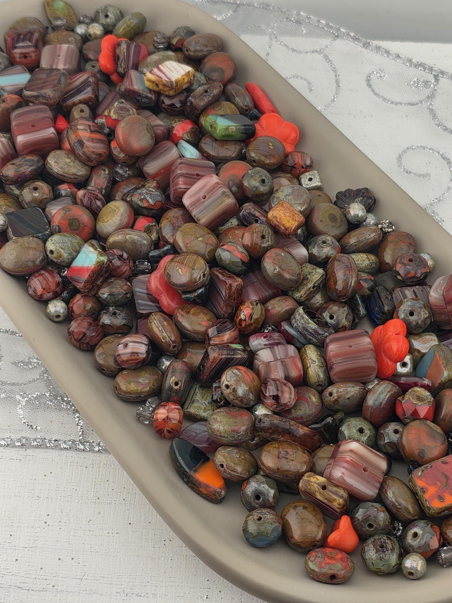 Exclusive "Desert Coral Bloom" Picasso Salmon Czech Glass Beads (30g pkg)