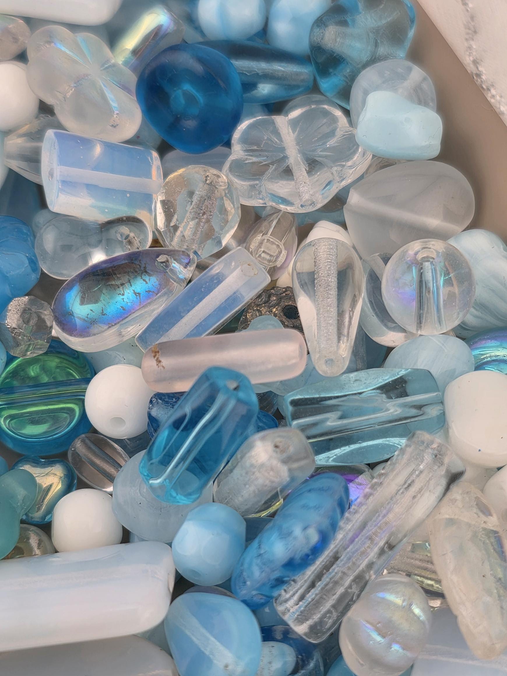 Exclusive "Clear blue sky" White/Sky Blue Crystal Czech Glass Bead Jewelry Making Material (30g pkg)