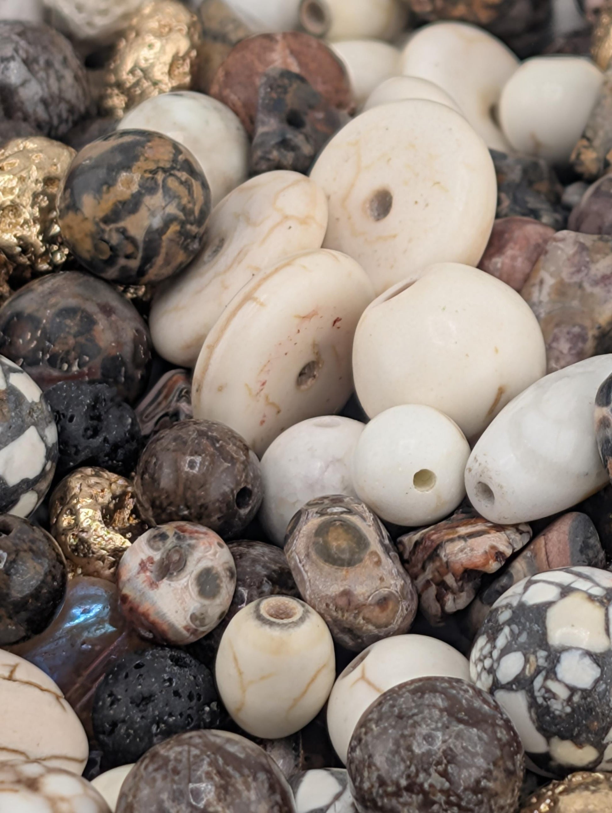 Exclusive "Chai Latte" Earth Tones Howlite & Lava Gemstone Mix: 2oz Natural Stone Crafting Beads