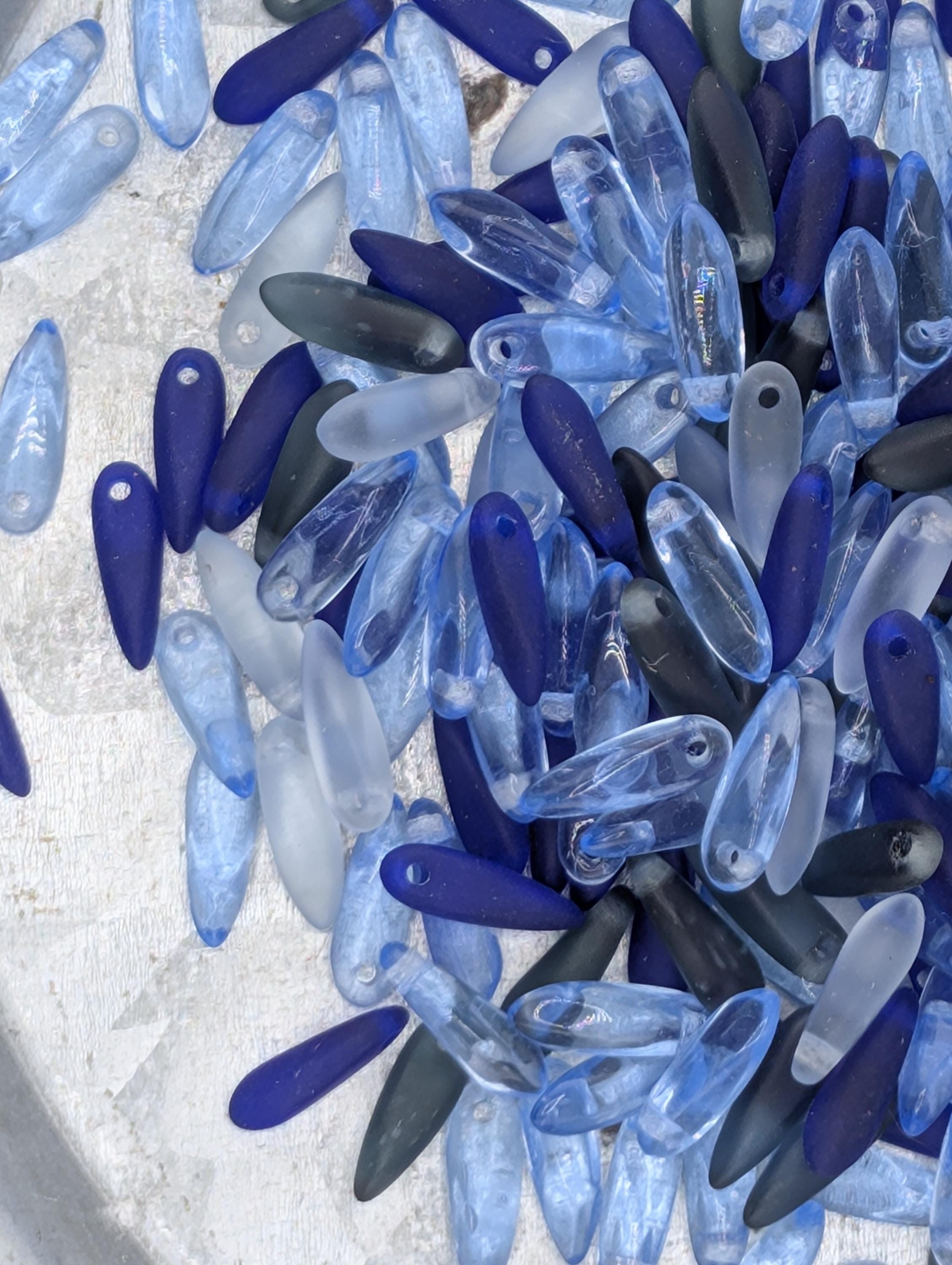 10mm Blue Czech Pressed Glass Dagger 20g