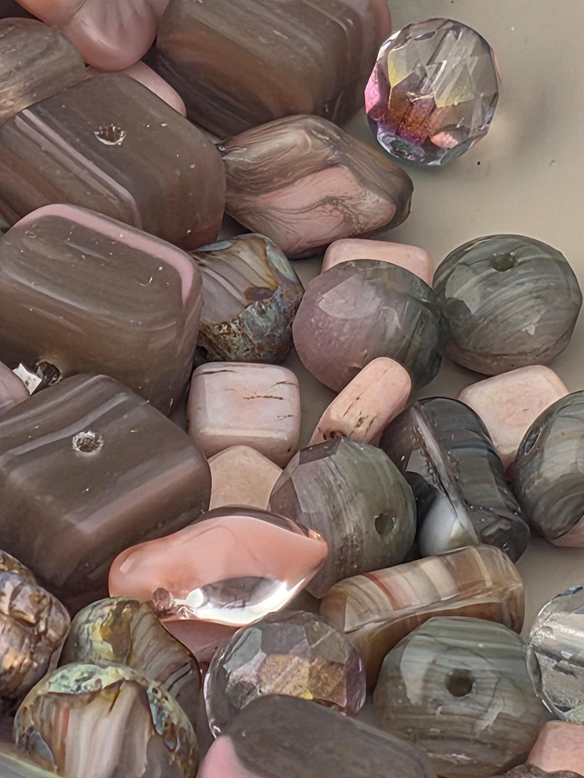 1oz Czech Glass Bead Mix "Chocolate Covered Strawberries" Brown & Pink