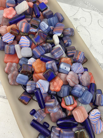 Czech Glass Beads: Blue and Salmon Jewelry Making Supply (30g pkg)