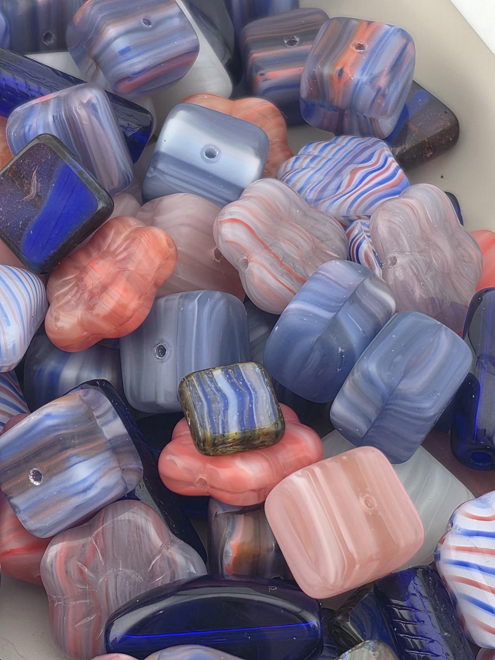 Czech Glass Beads: Blue and Salmon Jewelry Making Supply (30g pkg)