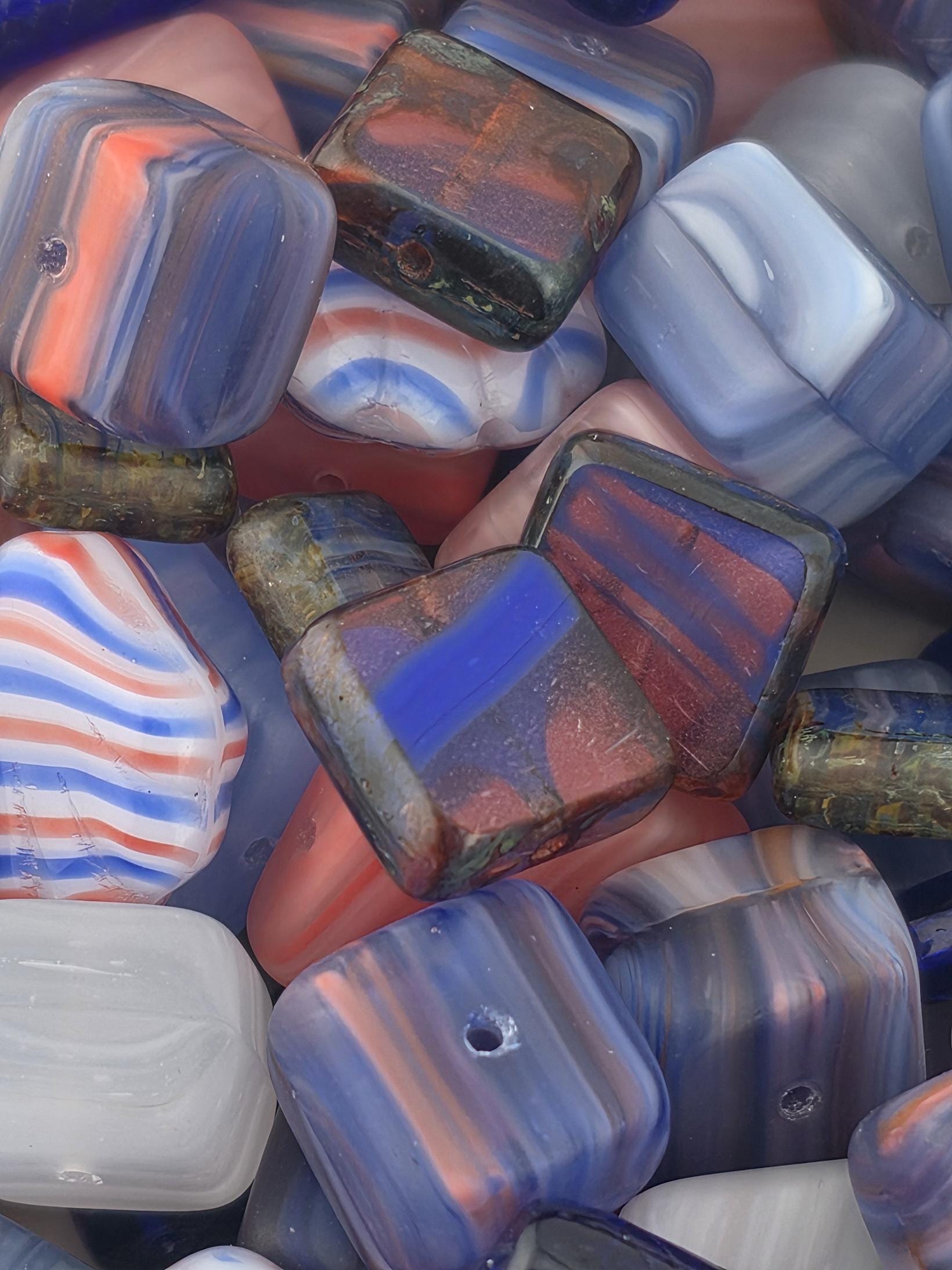 Czech Glass Beads: Blue and Salmon Jewelry Making Supply (30g pkg)