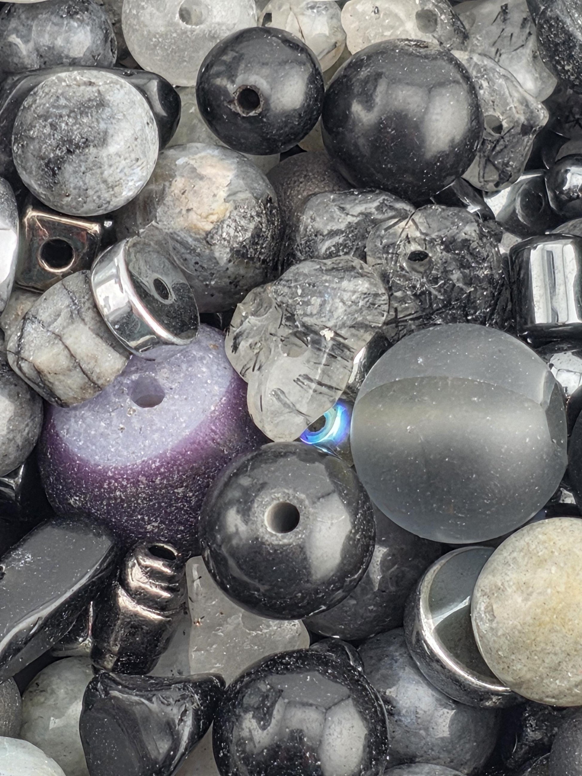 Exclusive "Thunderstone Mix" Gemstone, mixed metal & Glass Bead Mix (56g Pkg)