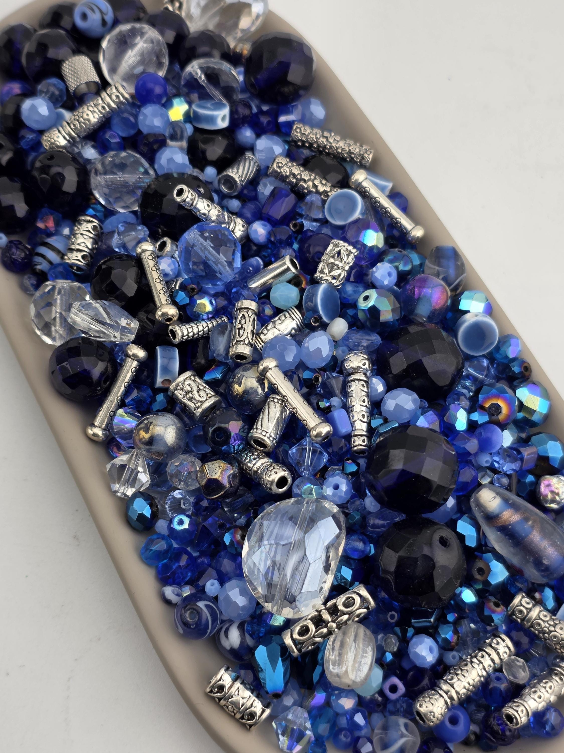 Exclusive "Icy Moonlight" Glass Bead Soup Mix: 2oz Blue & White Jewelry Making