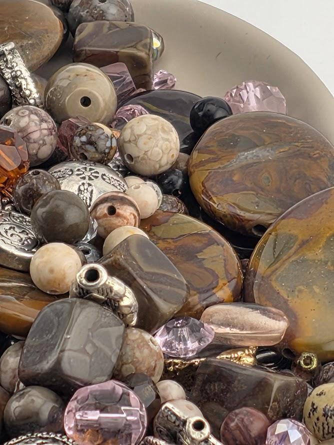Exclusive "Mocha Swirl" Barricaded Jasper Bead Soup Mix: Natural Gemstone Jewelry Supply, Crafting Lot