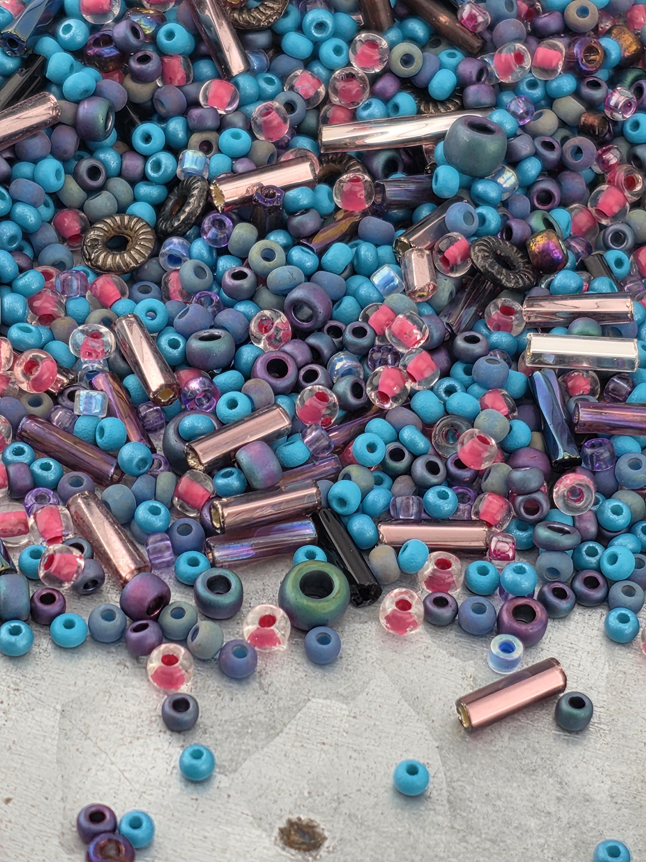 Bead Mix, Seed Bead Soup 20g | Teal Pink Silver Glass Beads, Bugles, Spacers,Metallic, Preciosa Miyuki