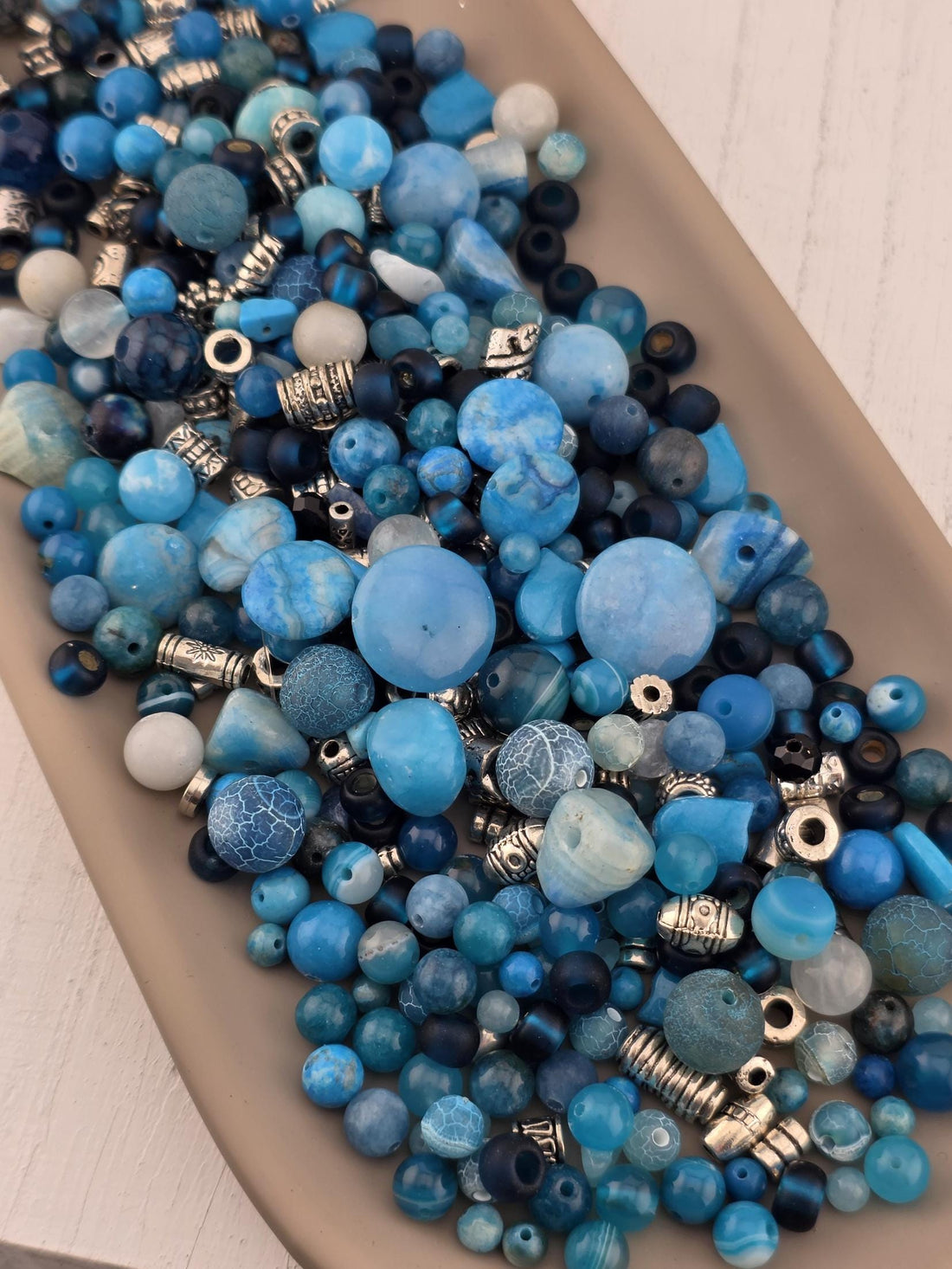 Exclusive "Zen Blue Gemstone Mix" Aqua & Blue Shades of Agate Gemstone Mix: 2oz Semi Precious Gemstone Crafting Set