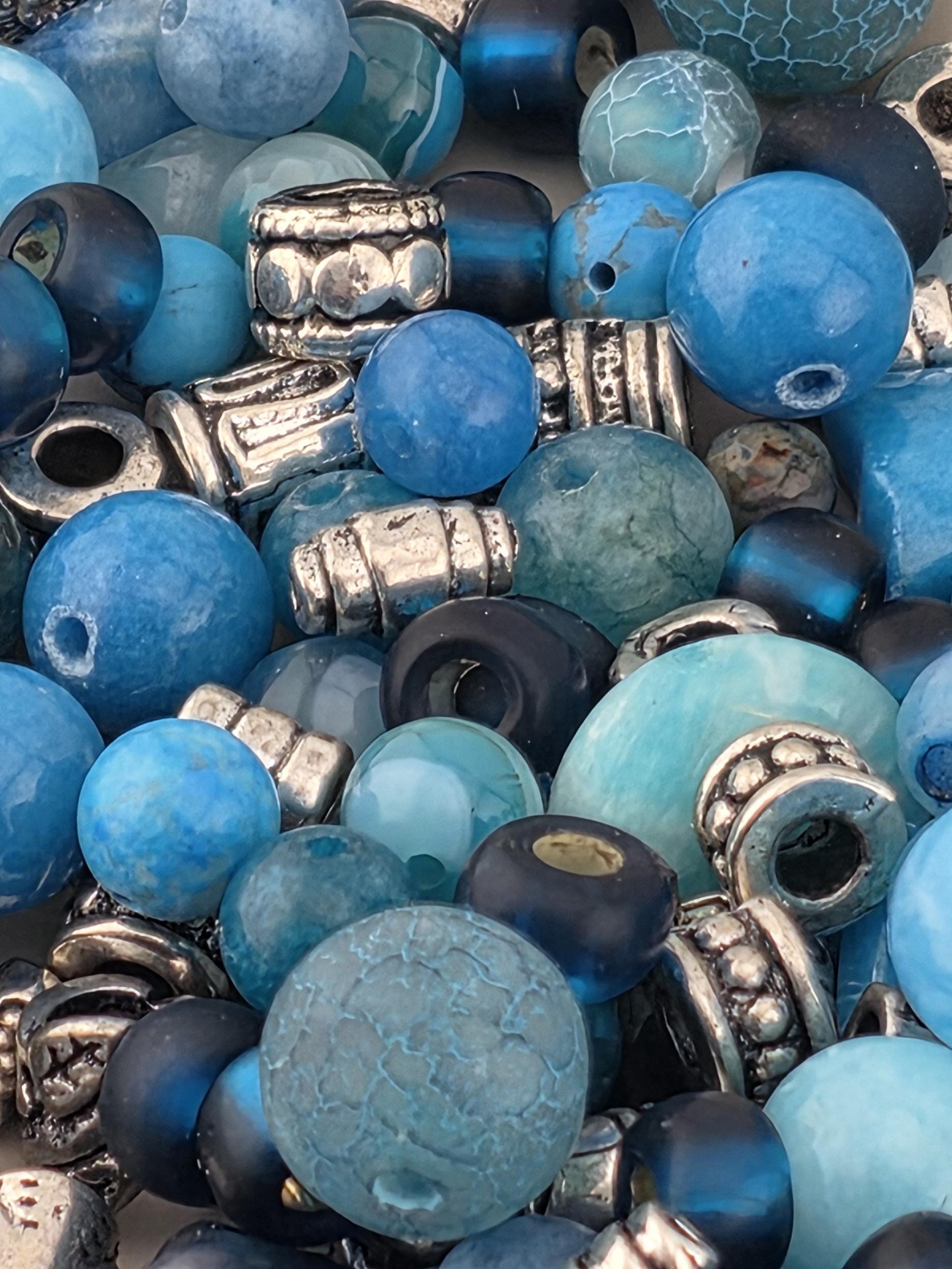 Exclusive "Zen Blue Gemstone Mix" Aqua & Blue Shades of Agate Gemstone Mix: 2oz Semi Precious Gemstone Crafting Set