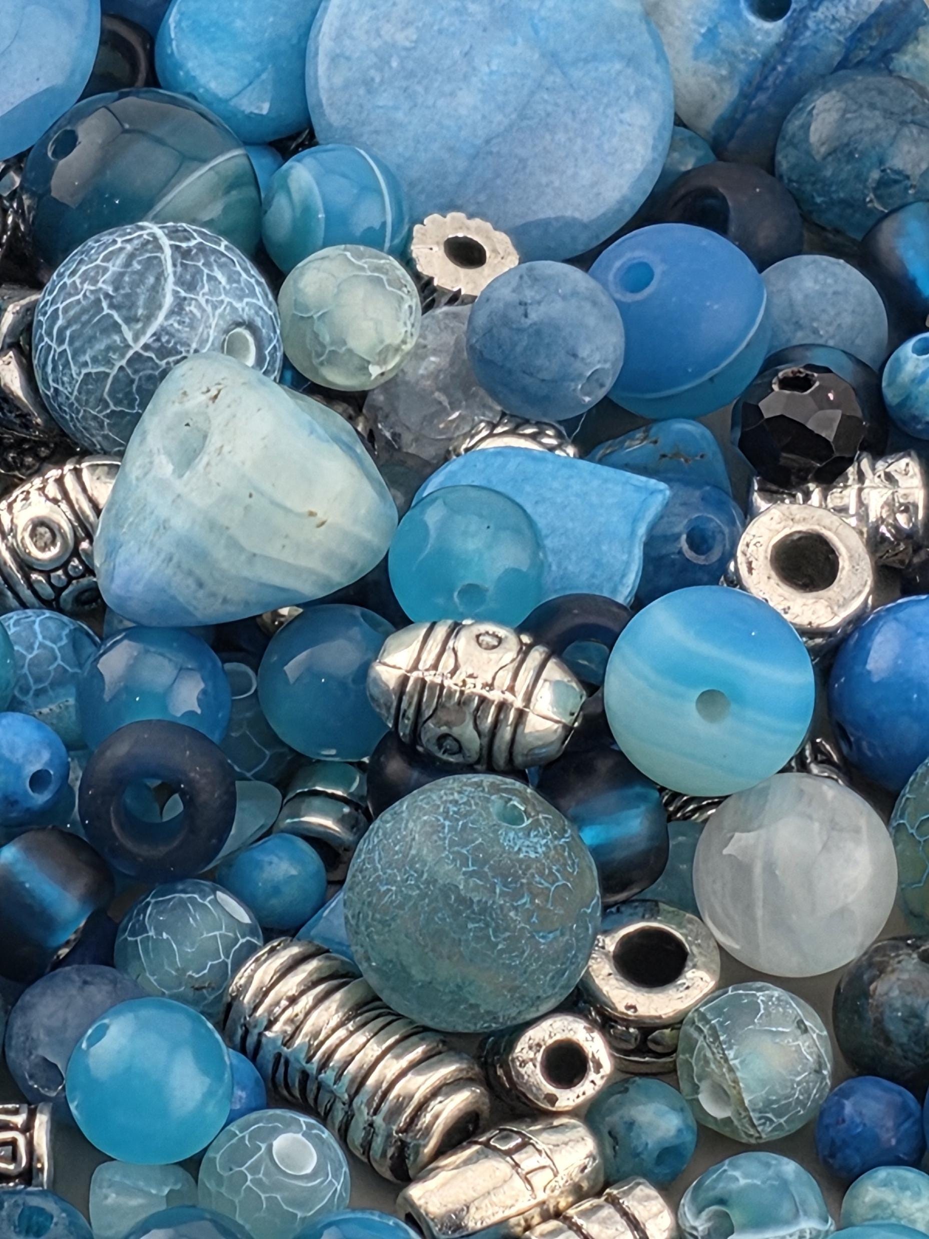 Exclusive "Zen Blue Gemstone Mix" Aqua & Blue Shades of Agate Gemstone Mix: 2oz Semi Precious Gemstone Crafting Set