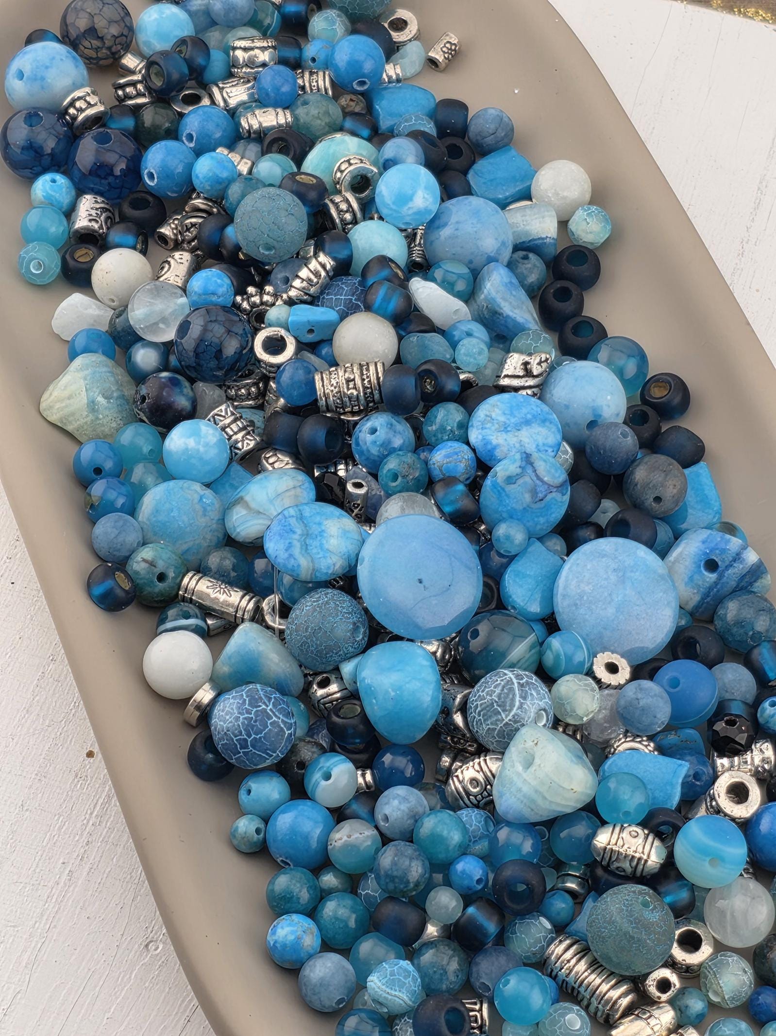 Exclusive "Zen Blue Gemstone Mix" Aqua & Blue Shades of Agate Gemstone Mix: 2oz Semi Precious Gemstone Crafting Set