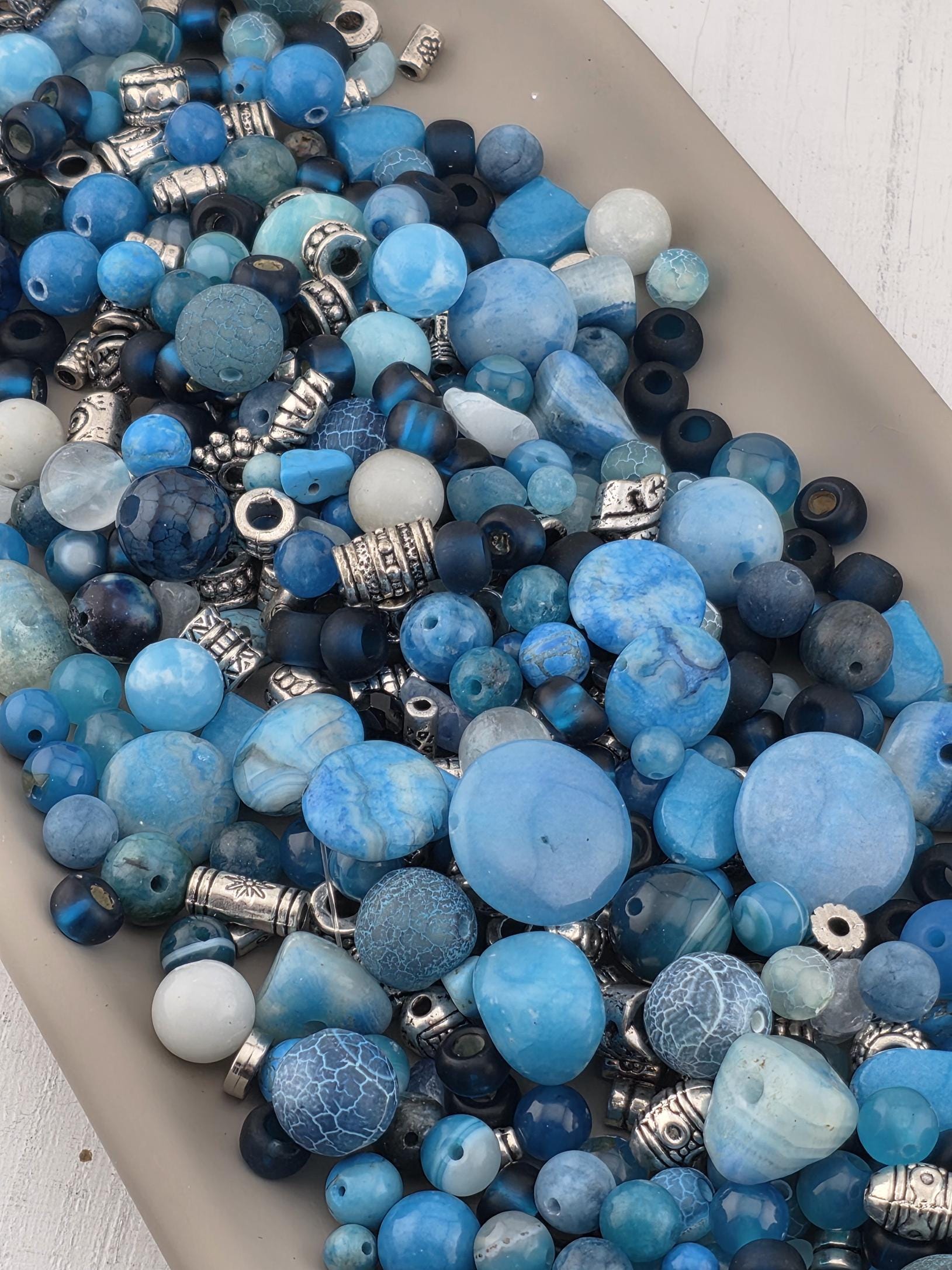 Exclusive "Zen Blue Gemstone Mix" Aqua & Blue Shades of Agate Gemstone Mix: 2oz Semi Precious Gemstone Crafting Set