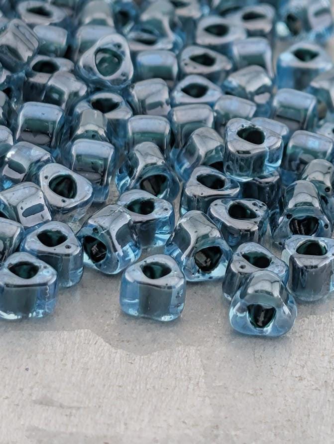 Lt Blue/Dark Teal Inside Color Lined Miyuki Triangle Size 8/0 (15g Pkg)