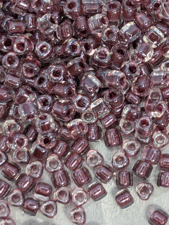 Crystal/Burgundy Inside Color Lined Sparkle Miyuki Triangle Size 8/0 (15g Pkg)
