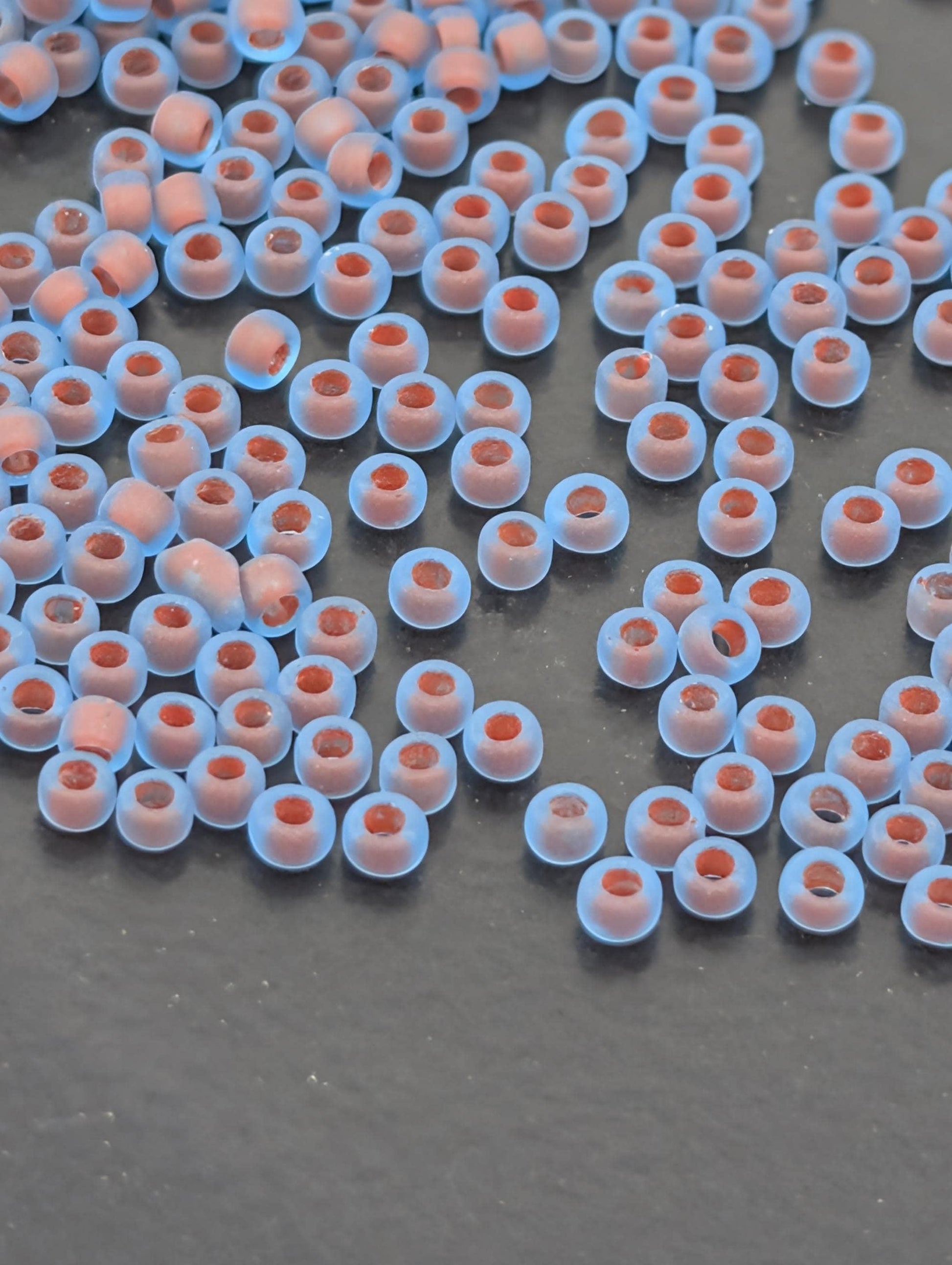 Frosted Oxblood-Lined Aqua Size 15/0 Toho Round 2.5" tube