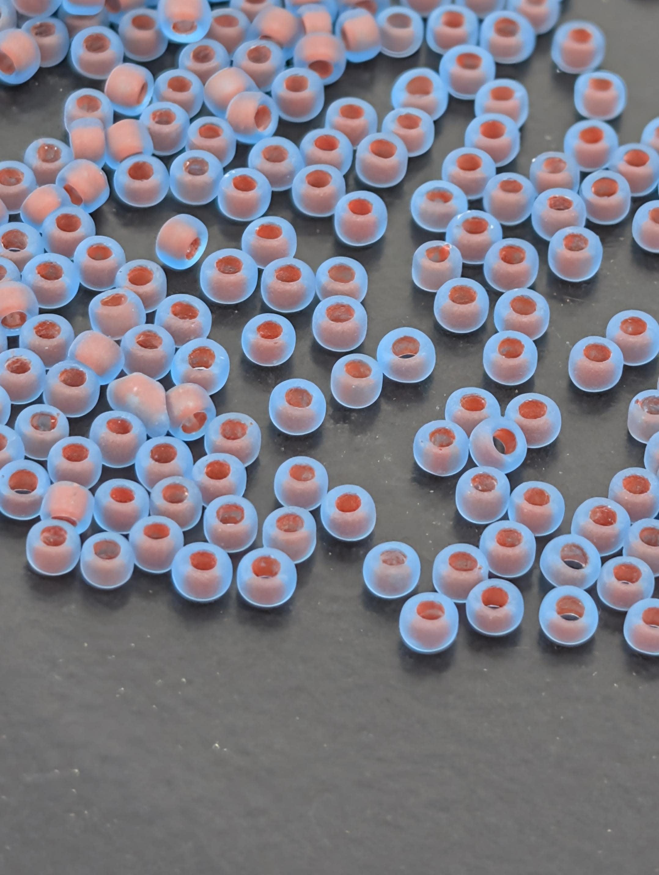 Frosted Oxblood-Lined Aqua Size 15/0 Toho Round 2.5" tube