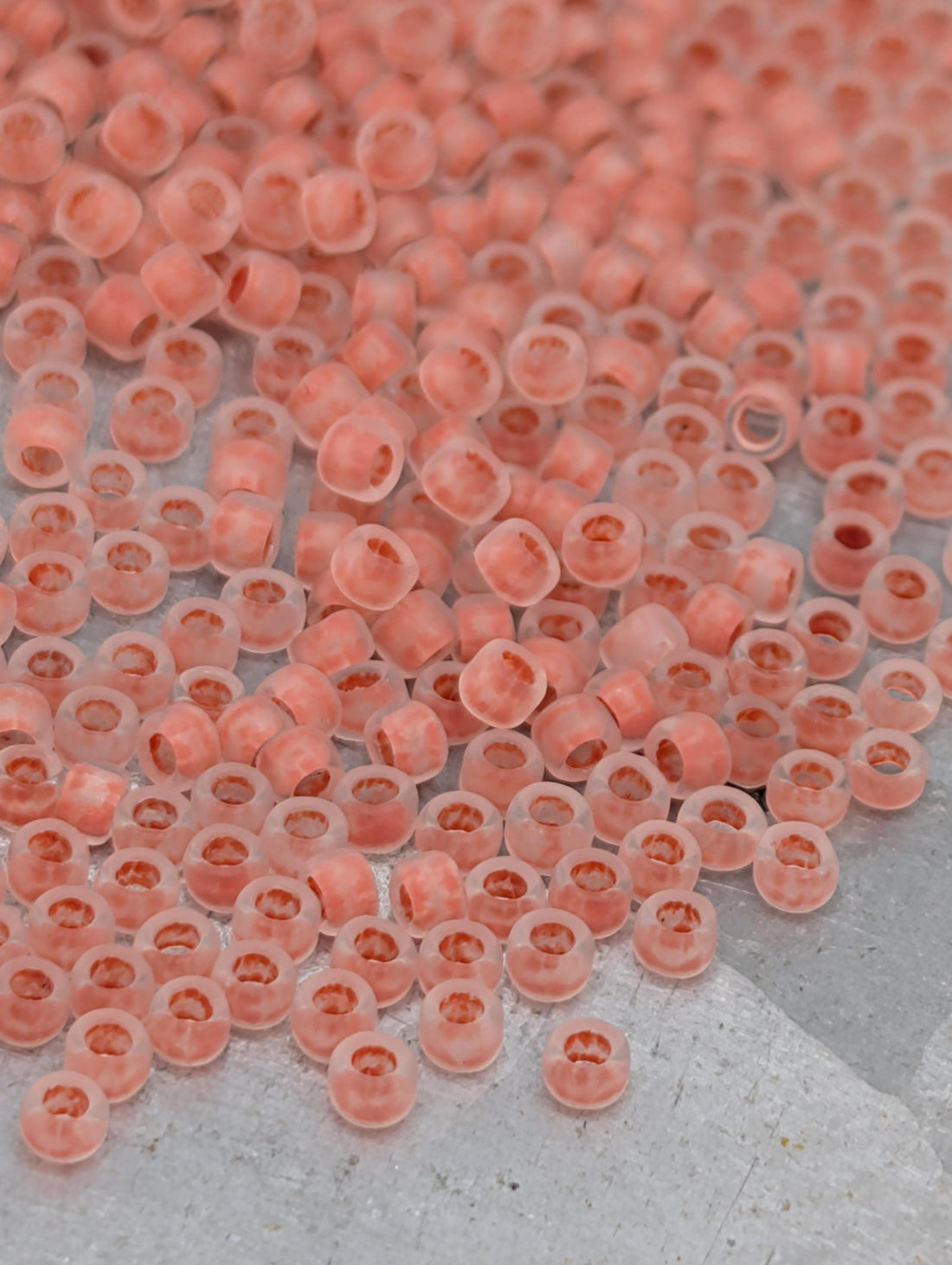 Frosted Salmon-Lined Crystal Rainbow Size 15/0 Toho Round 2.5" tube