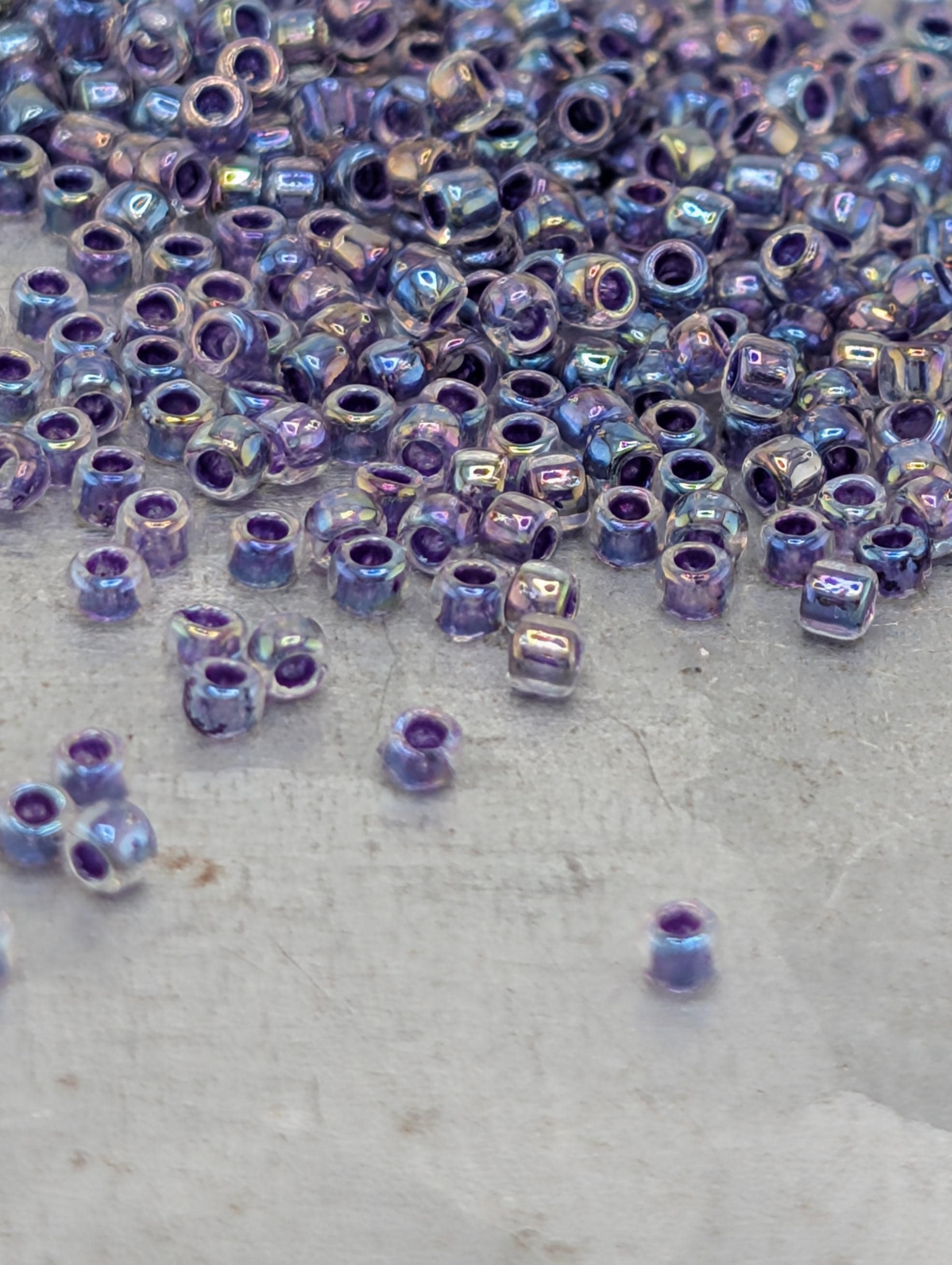 Inside-Color Rainbow Crystal/Grape-Lined Size 15/0 Toho Round 2.5" tube