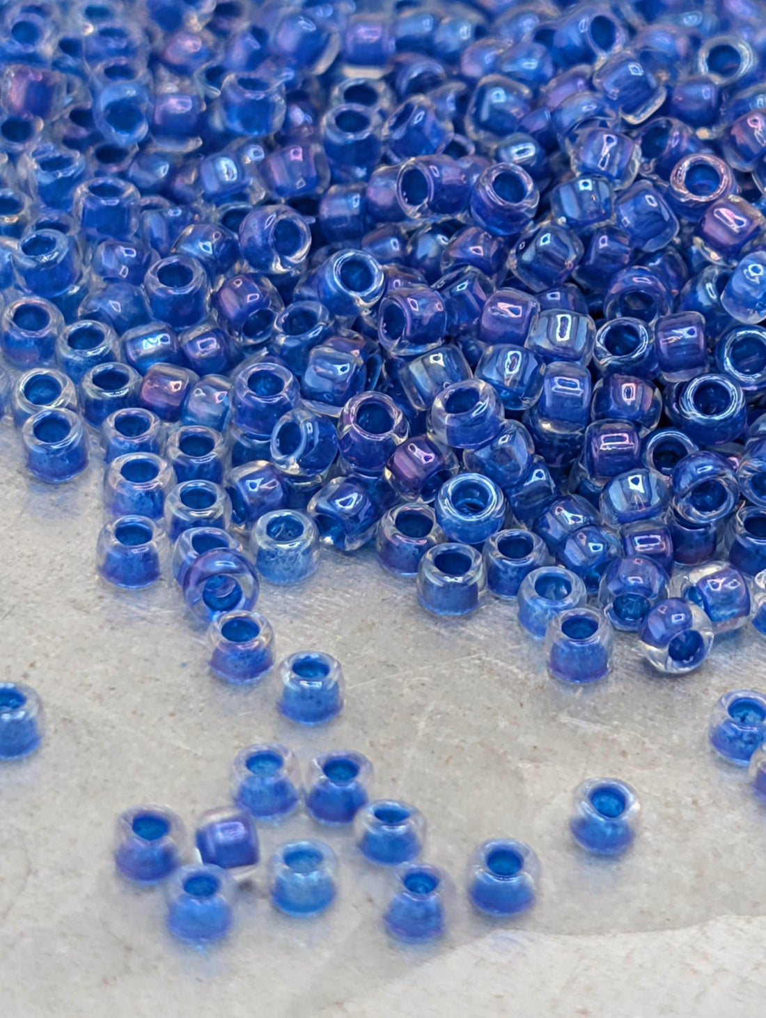 Inside-Color Luster Crystal/Caribbean Blue-Lined Size 15/0 Toho Round 2.5" tube