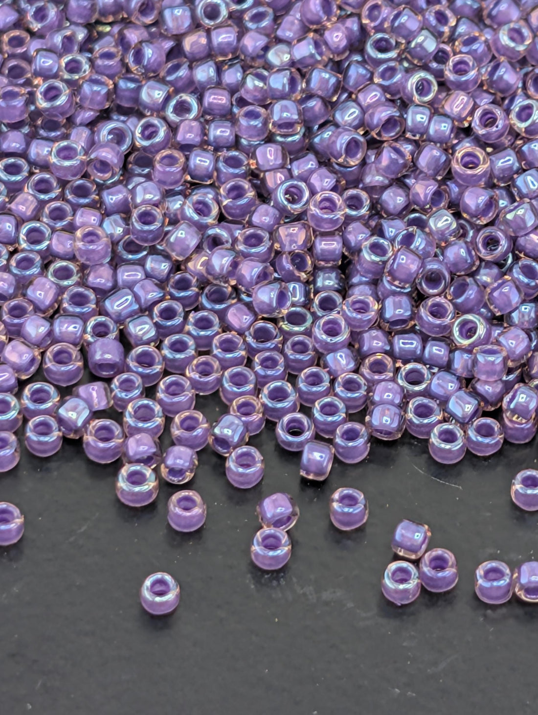 Inside-Color Rainbow Rosaline/Opaque Purple-Lined Size 15/0 Toho Round 2.5" tube