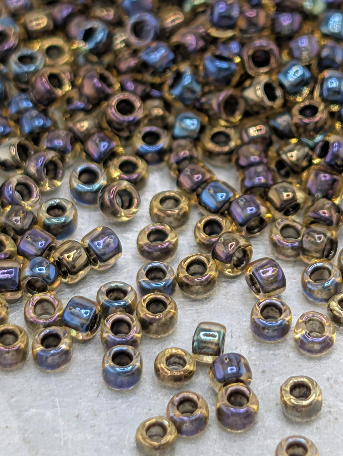 Inside-Color Rainbow Jonquil/Jet-Lined Size 15/0 Toho Round 2.5" tube