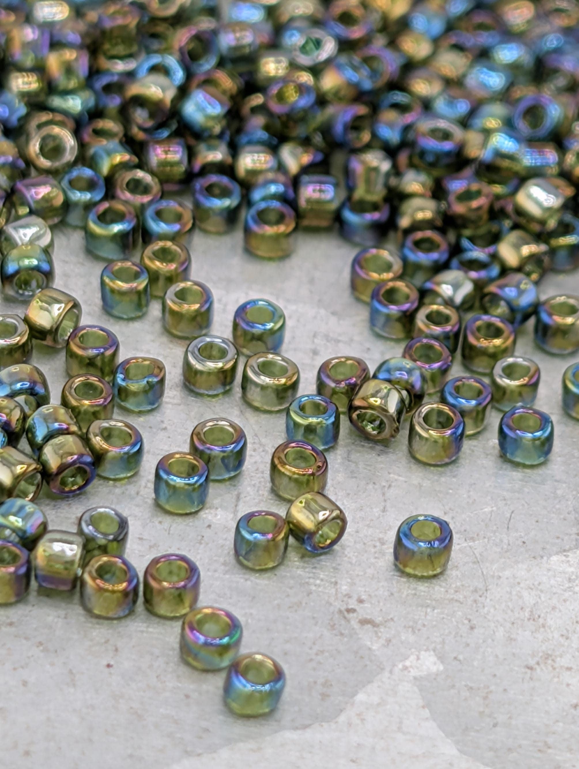 Transparent-Rainbow Olivine Size 15/0 Toho Round 2.5" tube