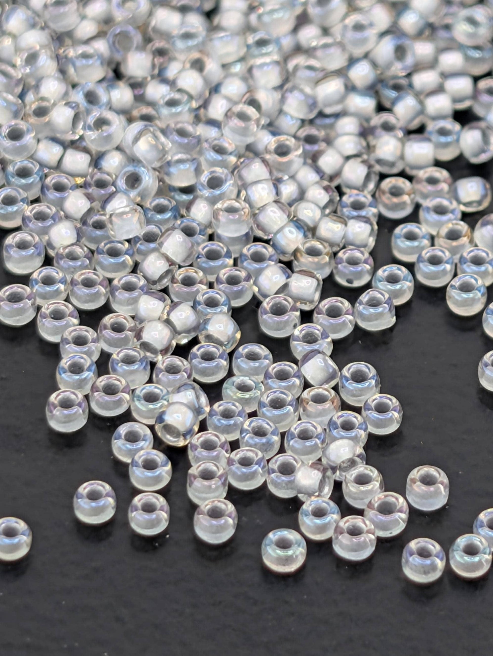 Inside-Color Rainbow Crystal/Gray-Lined Size 15/0 Toho Round 2.5" tube