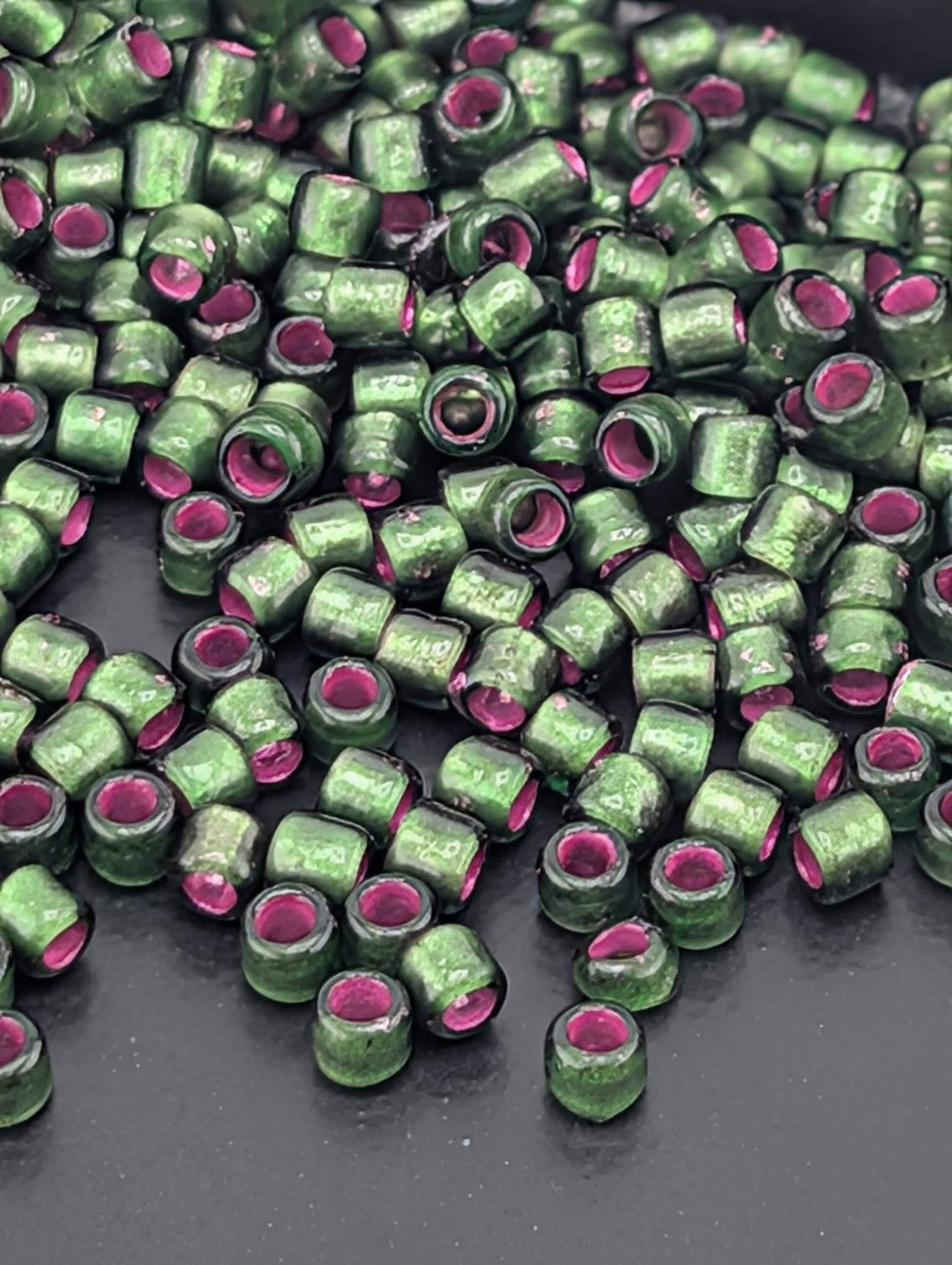 Dyed Silver-Lined Pink Frosted Olivine Size 8/0 Toho Round 2.5" tube