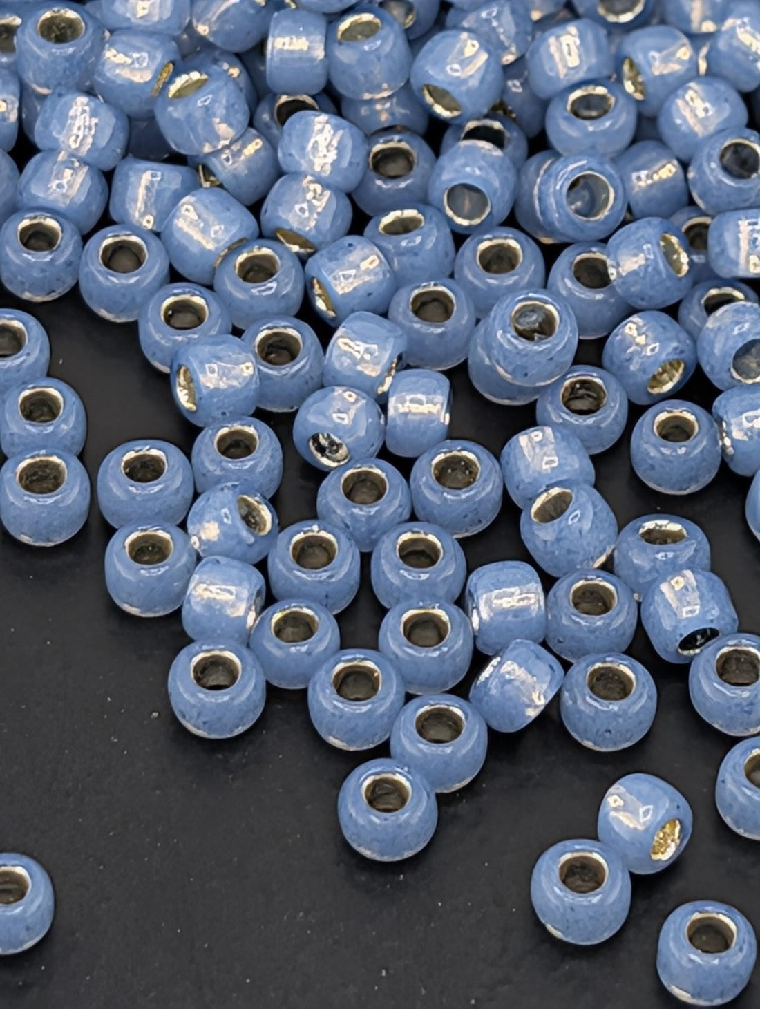 Toho Japanese Seed Beads: Milky Montana Blue Silver-Lined (Size 8/0, 2.5" Tube ~8-9g)