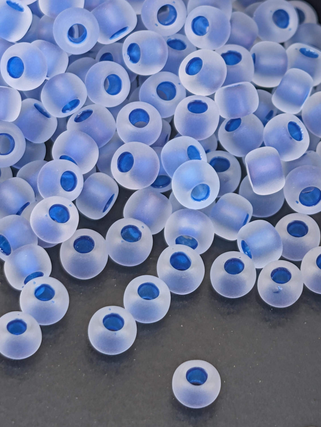 Frosted Caribbean Blue-Lined Crystal Size 8/0 Toho Round 2.5" tube