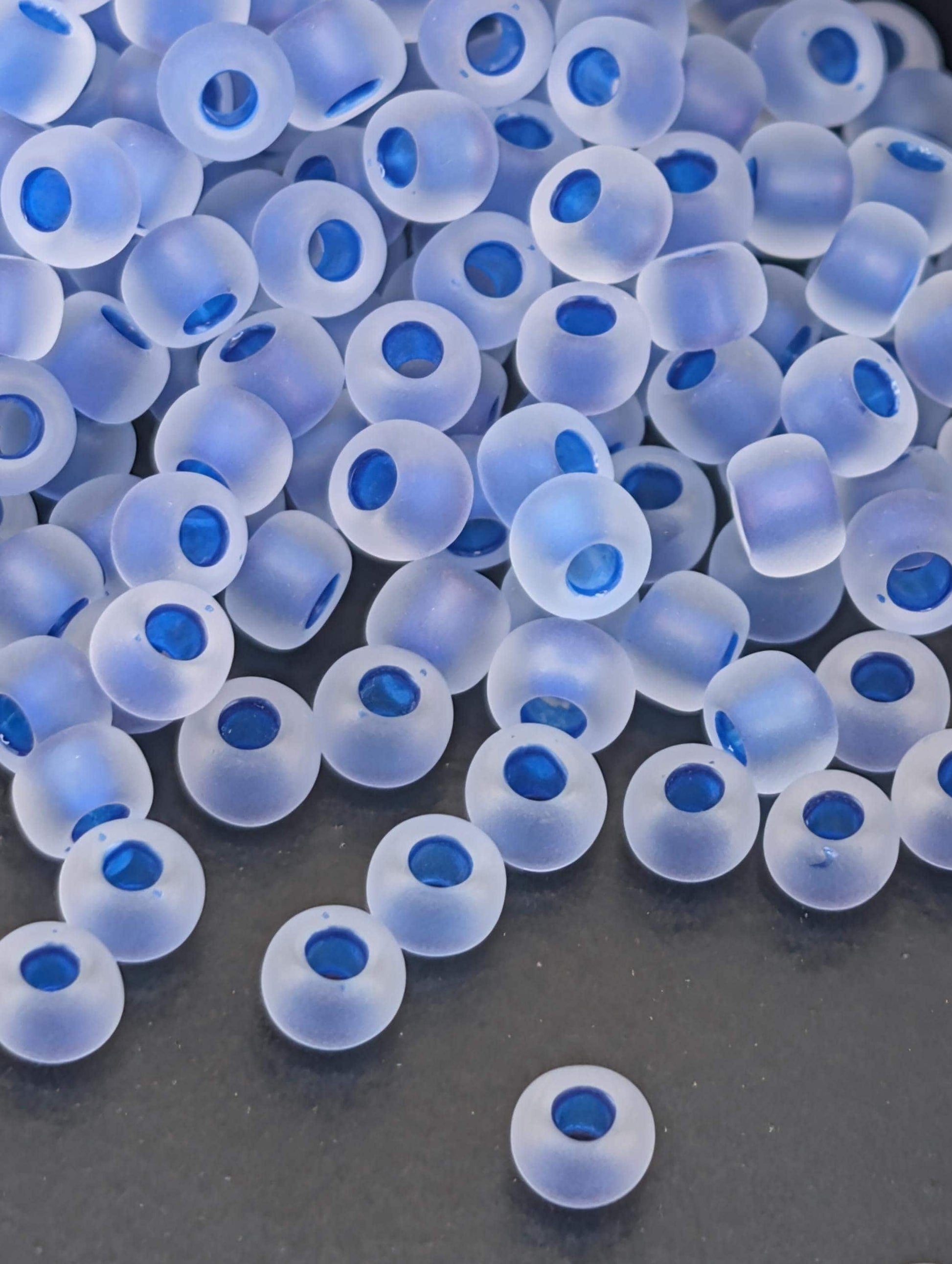 Frosted Caribbean Blue-Lined Crystal Size 8/0 Toho Round 2.5" tube