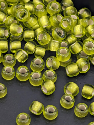 Silver-Lined Frosted Lime Green Size 8/0 Toho Round 2.5" tube