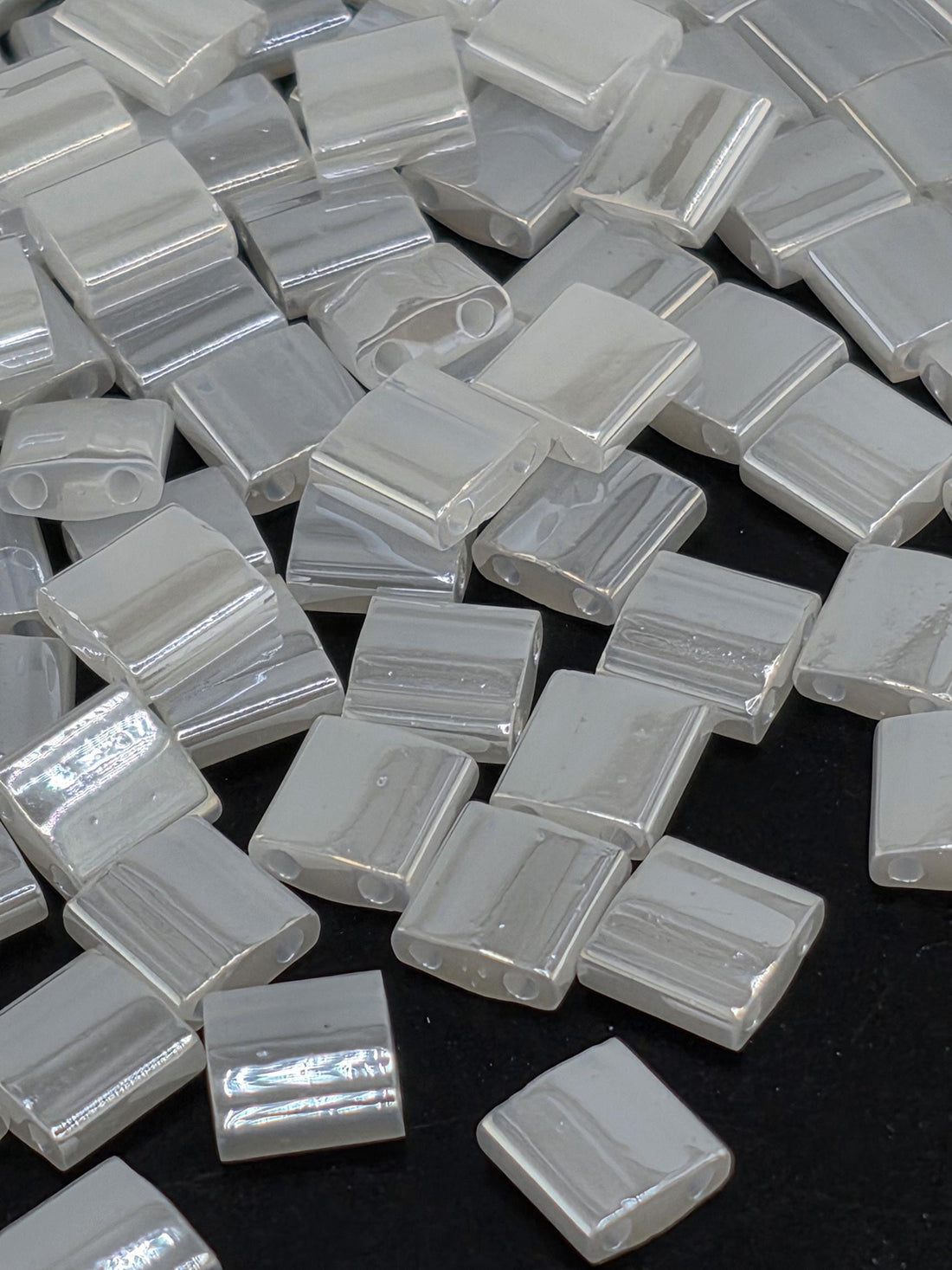 TL0511 White Ceylon Miyuki Tila Beads - Flat Two-Hole Glass Squares