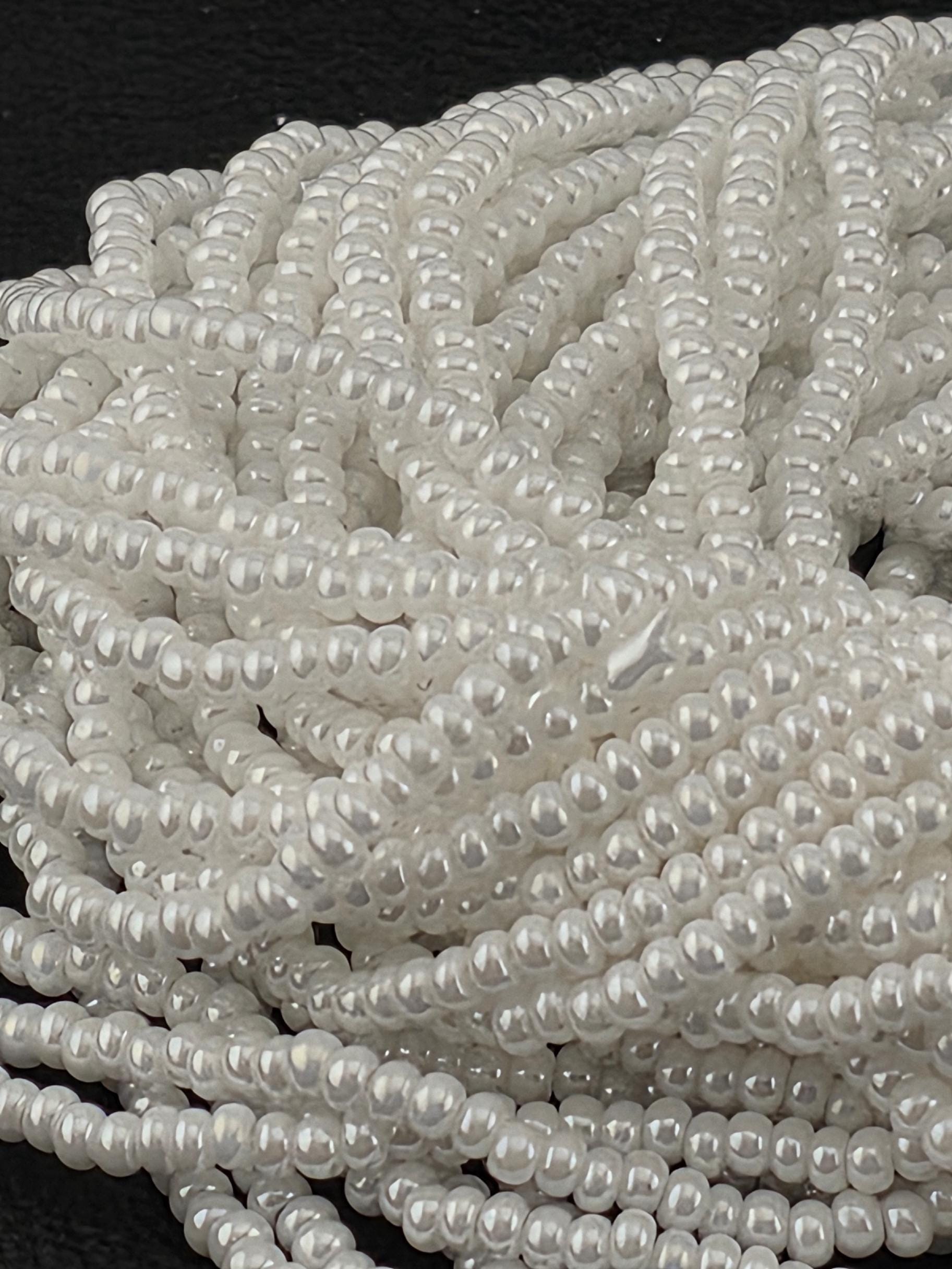 Czech Glass Seed Beads: Op White Luster 11/0 - Preciosa Rocaille, 6-string/20" half-hank