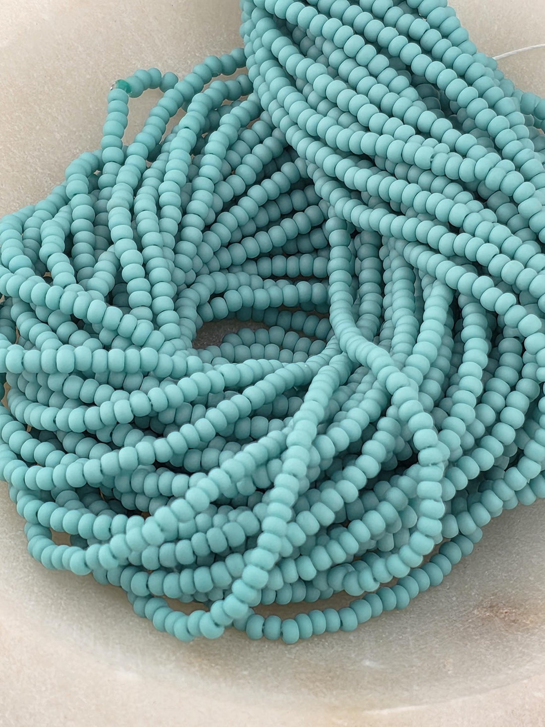 Czech Glass Seed Beads: Matte Green Turquoise (11/0, 6-string/20" half-hank)