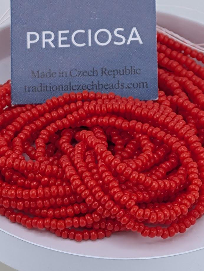 Preciosa Seed Beads: Light Red Czech Glass - Size 11/0, 20" Hank